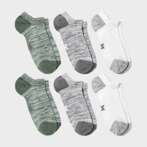 Kids' All In Motion No Show Socks 6-Pack | Size L (3-7) | Green Gray White